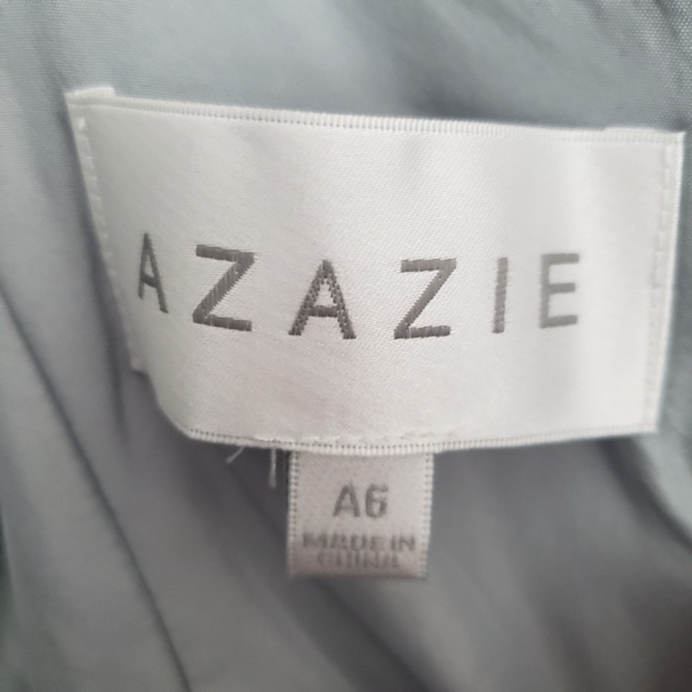 Azazie Clarissa A Line Chiffon Tea Length Dress Dolphin Grey Sz A6 NWT - Picture 15 of 15